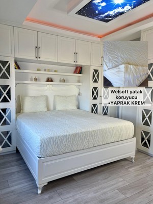 Yaprak Model Welsoft Yumuşak Kış Aylarının Vazgeçilmez Yatak Koruyucu Örtüsü - Krem - 160X200