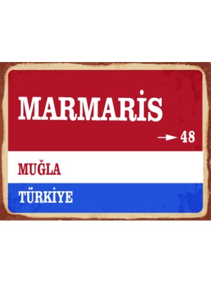 BiveSa Muğla Ili Marmaris Ilçesi  Retro Ahşap Sokak Tabelası