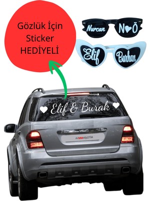 Hellove Gözlük Yazısı Hediyeli Gelin Arabası Için Yazı Sticker Gelin Arabası Süsü Isme Özel Etiket