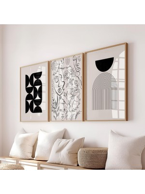 Pam Studio Minimalist Çizgi Sanatı ve Geometrik Modern 3’lü Poster Seti – Salon, Yatak Odası Duvar Dekoru