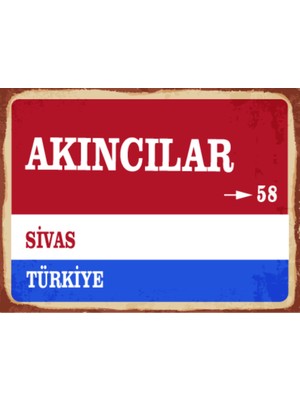 BiveSa Sivas Ili Akıncılar Ilçesi  Retro Ahşap Sokak Tabelası