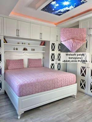 Baklava Model Welsoft Yumuşak Kış Aylarının Vazgeçilmez Yatak Koruyucu Örtüsü - Pudra - 100X200