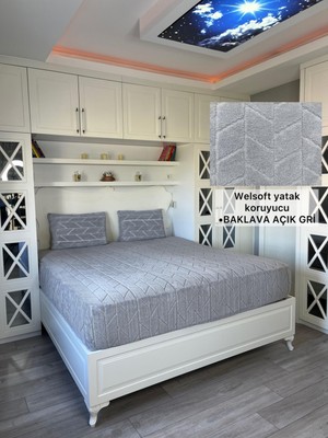 Baklava Model Welsoft Yumuşak Kış Aylarının Vazgeçilmez Yatak Koruyucu Örtüsü - Açık Gri - 140X200