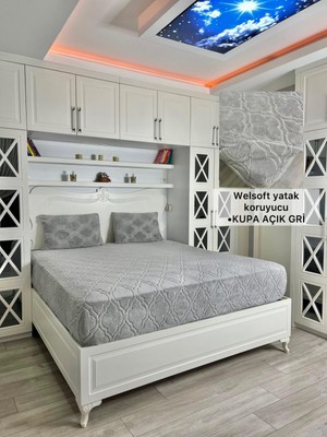 Kupa Model Welsoft Yumuşak Kış Aylarının Vazgeçilmez Yatak Koruyucu Örtüsü - Açık Gri - 180X200