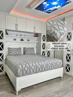 Örgü Model Welsoft Yumuşak Kış Aylarının Vazgeçilmez Yatak Koruyucu Örtüsü - Açık Gri - 190X200