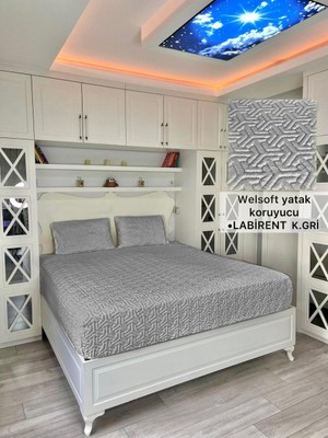 Labirent Model Welsoft Yumuşak Kış Aylarının Vazgeçilmez Yatak Koruyucu Örtüsü - Açık Gri - 190X200
