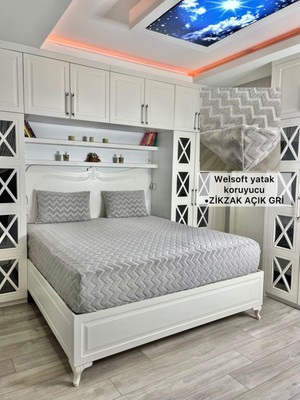 Zikzak Model Welsoft Yumuşak Kış Aylarının Vazgeçilmez Yatak Koruyucu Örtüsü - Açık Gri - 160X200