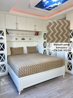 Zikzak Model Welsoft Yumuşak Kış Aylarının Vazgeçilmez Yatak Koruyucu Örtüsü - Vizon - 190X200