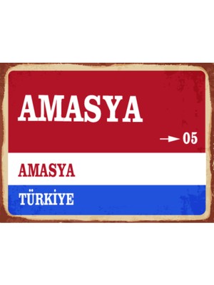 BiveSa Amasya Ili Retro Ahşap Sokak Tabelası