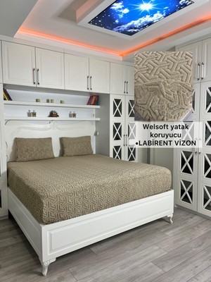 Labirent Model Welsoft Yumuşak Kış Aylarının Vazgeçilmez Yatak Koruyucu Örtüsü - Vizon - 140X200