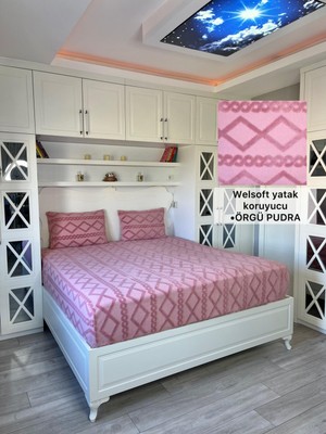 Örgü Model Welsoft Yumuşak Kış Aylarının Vazgeçilmez Yatak Koruyucu Örtüsü - Pudra - 140X200