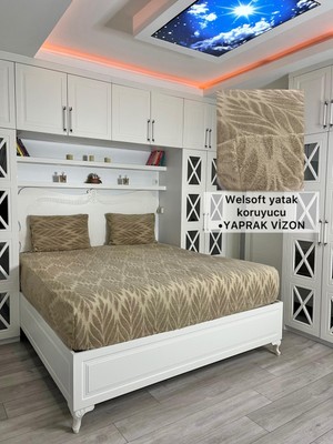 Yaprak Model Welsoft Yumuşak Kış Aylarının Vazgeçilmez Yatak Koruyucu Örtüsü - Vizon - 150X200
