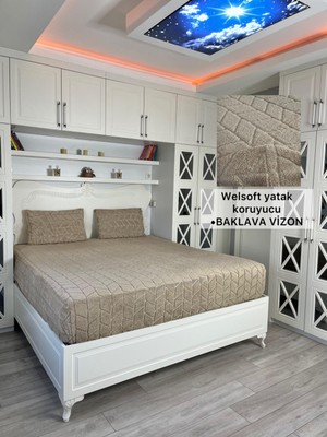 Baklava Model Welsoft Yumuşak Kış Aylarının Vazgeçilmez Yatak Koruyucu Örtüsü - Vizon - 190X200