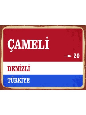 BiveSa Denizli Ili Çameli Ilçesi  Retro Ahşap Sokak Tabelası