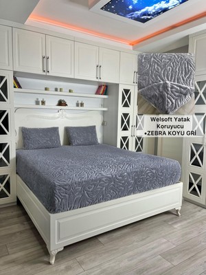 Zebra Model Welsoft Yumuşak Kış Aylarının Vazgeçilmez Yatak Koruyucu Örtüsü - Koyu Gri - 140X200