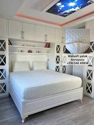 Zikzak Model Welsoft Yumuşak Kış Aylarının Vazgeçilmez Yatak Koruyucu Örtüsü - Krem - 190X200