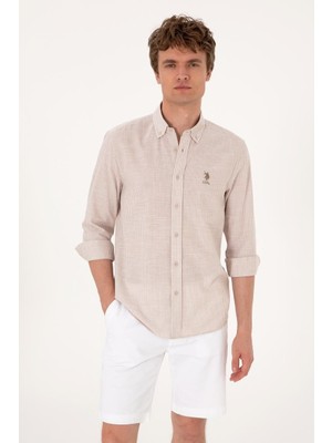 U.S. Polo Assn. Erkek Slim Fit Spor Gömlek Camel Renk Truvakar Kol Düz Desen