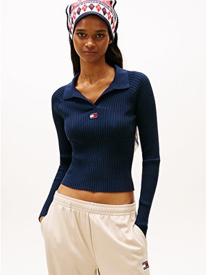 Tommy Hilfiger Kadın Tjw Ribbed Polo Yaka Kazak