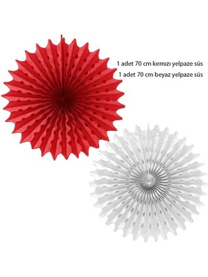 Pandoli Delikli Kırmızı ve Beyaz Renk Kağıt Yelpaze Süs 70 cm 2 Adet Gösteri Yılbaşı