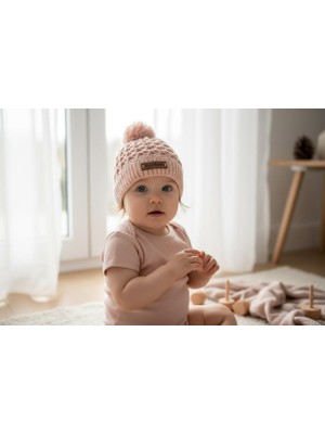 Handmade Triko Bebek Şapka Bere - RYZE9000 - Pudra - 40-42 cm Pudra