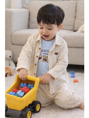 Baby Hola Ayıcık Desenli Müslin Kumaş Bebek Erkek Üçlü Takım Set Babyhola 2203