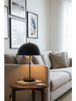 Roma Abajur Siyah Ayak - Gold Kuka / Siyah Şapka