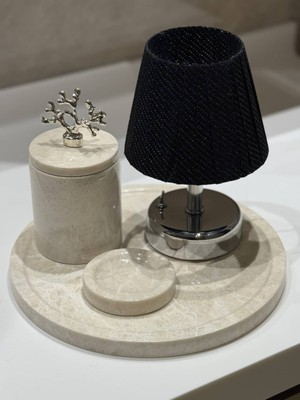 Maison Avf Siyah Velvet Glow Kablosuz Pilli Masa Lambası - Alt Gümüş