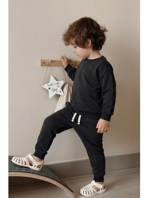 Cigit Basic Karyoka Detaylı Sweatshirt Takım 3-8 Yaş Siyah