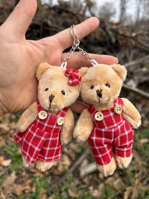 Sumicorn Sevimli Peluş Ayıcık Anahtarlık Seti Çanta Aksesuarı Çift Sevgili Anahtarlığı Hediyelik 2'li Set