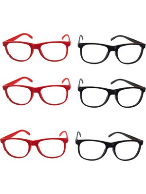 Pandoli Kırmızı Siyah Renk Camsız Clark Kent Gözlük 6 Adet Retro