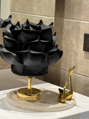 Maison Avf Siyah Eva Gül Tasarım Kablosuz Şarjlı Masa Lambası - Alt Parlak Gold