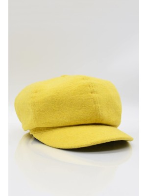 Külah Sarı Bayan Şapka Kadın Kasket Yün Flat Cap