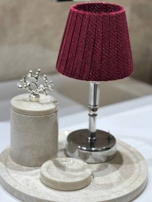 Maison Avf Bordo Velvet Glow Kablosuz Pilli Masa Lambası - Alt Uzun Gümüş