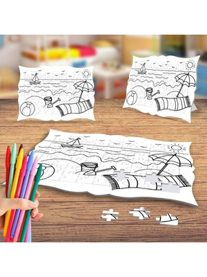 Asilmeydan Yaz Tatili Deniz Güneş Boyama Puzzle Tablo Çocuk Eğitici Yapboz