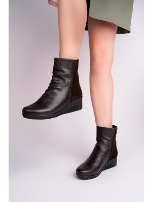 Tarçın Ayakkabı Hakiki Deri Kahverengi Süet Kadın Deri Bot TRC49-2001