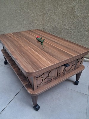 Bengi Ankara Mobilya Akıllı Sihirli 90558 Fonksiyonlu Tekerlekli Hem Masa Hem Ota Sehpa Hard Suntalam Koyu Ceviz