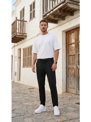 Etikmen Siyah Ipli Kolay Ütülenebilir Easy Iron Jogger Erkek Pantolon