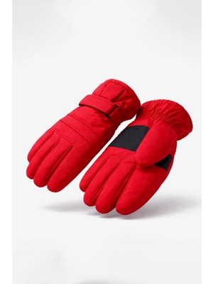 Külah Çocuk Içi Polar Kırmızı Kayak-Kar Eldiveni