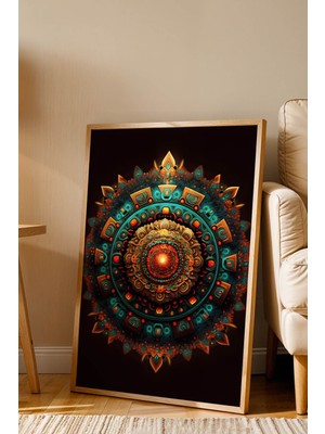 E2 Nova Antik Mekanik Mandala Çerçeveli Tablo - Lüks Modern Aztek Steampunk Duvar Dekoru Siyah Sanat