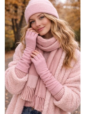 Külah Angora Karışımlı Parmaksız Kadın Eldiven – Yumuşak & Şık
