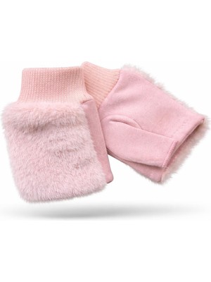 Külah Kadın Suni Kürklü Parmaksız Eldiven - Pembe