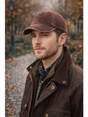 Külah Erkek Premium Eskitme Kadife Şapka - Kahverengi