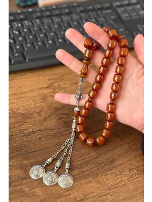 Tesbihkenti Ağa Boy Kahverengi Sıkma Kehribar Tesbih