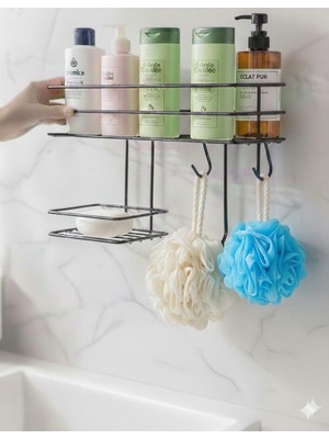 Octopus Bazaar Yapışkanlı 2 Kanca 1 Sabunluk Askılı Banyo Rafı Duş Şampuanlık Duvar Düzenleyici Organizer