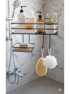 Octopus Bazaar Yapışkanlı 2 Kanca 1 Sabunluk Askılı Banyo Rafı Duş Şampuanlık Duvar Düzenleyici Organizer