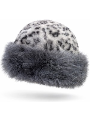Külah Kürk Detaylı Leopar Desenli Kadın Kış Şapkası  Yumuşak – Sıcak – Lüks Dokulu