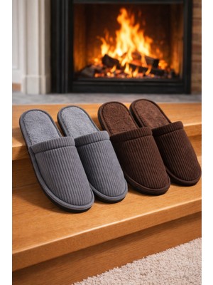 ModaFrato 2'li Paket Fitilli Düz Erkek Terlik Ev Terliği