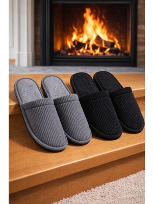 ModaFrato 2'Lİ PAKET FİTİLLİ DÜZ Erkek Terlik Ev Terliği