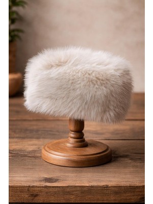 Külah Kadın Tüylü Premium Kürklü Kalpak Şapka - Krem