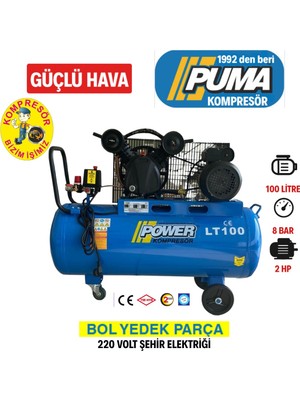Power 100 Lt Yağlı Hava Kompresörü (Hava Hortumu ve Hava Tabancası Hediye)
